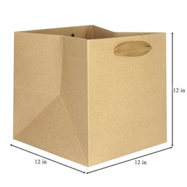 IN-JOOYAA Kraft Brown Square Gift Bags 12 in Large Square Bottom Kraft Paper Bags Party Favor Bags with Handle 1 Pcs (12 x 12 x 12 inch, Brown)