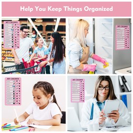 2 Pieces Chore Chart for Kids, Portable Reusable Chore Chart Memo Plastic Checklist Planning Board with 10 Blank Paper Cards for Kids Family DIY Daily to Do List Travel Reminder, RV Checklist (Pink)