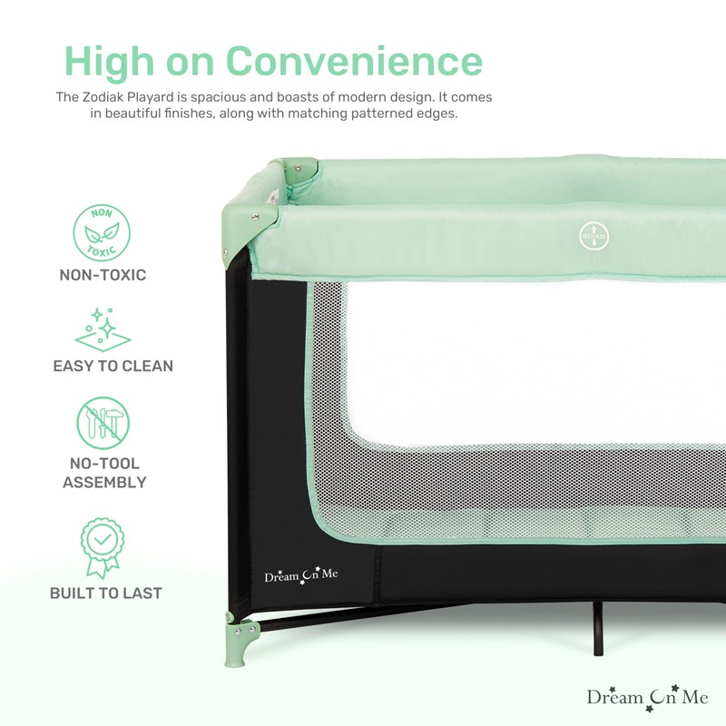 Dream On Me Zodiak Portable Playard in Mint, Lightweight, Packable