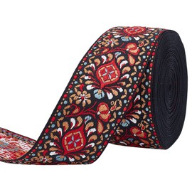 FINGERINSPIRE 10 Yard 2 Inch Vintage Jacquard Ribbon Floral Style Woven Trim Embroidered Ribbon Fabric Trim Fringe for DIY Clothing Accessories Embellishment Decorations(Wine Reddish Brown)