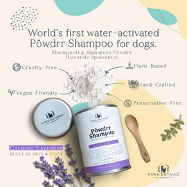 Paws Botanic Unscented Dog Dry Shampoo, Powder Shampoo for Dogs, Regular Skin & Coat, 3.5 oz with Bamboo Applicator (Calming Lavender)