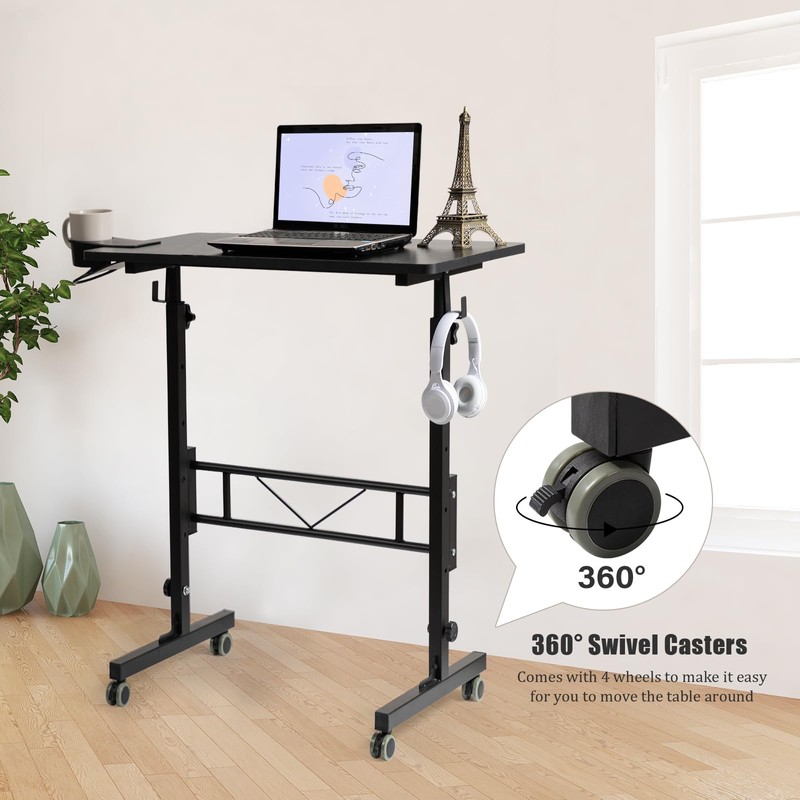 SIDUCAL Standing Desk Adjustable Height, Small Mobile Table with Wheels,
