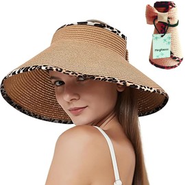 MAYLISACC Sun Visors Hats for Women Wide Brim Straw Sun UV Protection Beach Hats Foldable Floppy Hats for Women Travel