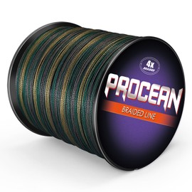 Procean 100% PE 4 & 8 Strands Braided Fishing Line, 6-300 LB Sensitive Braided Lines, Super Performance and Cost-Effective (Camo Green, 10LB(4.5Kg) 0.14mm-1093Yds)