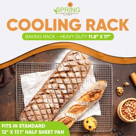 Spring Chef 11.5" x 16.5" Stainless Steel Cookie Cooling Rack - Oven Safe - Baking Rack for Bacon, BBQ, Jerky, Bread, Pizza, Cake - Fits Half Sheet Roasting Pan - Dishwasher Safe