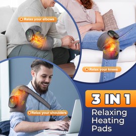 YUANBO Cordless Knee Massager with Heat, 3-in-1 Heated Knee Massager for Knee Elbow Shoulder Wrap with 3 Vibration & Heating Modes
