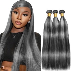 26 28 30 Inch Highlight Bundles Human Hair Ombre Bundles Color P1bgrey Straight Bundles Human Hair Two Tone Black Mixed With Silver Straight Bundles Color Gray Bundles Human Hair