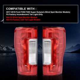 DOTCOM Tail Lights Assembly Fit For Ford F250 F350 Super Duty 2017-2019(Fit Factory Incandescent Tail Light w/o Blind Spot Monitor Model),Rear Lamps Luces Traseras FO2800256 FO2801256