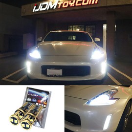 iJDMTOY LED Daylight Nighttime Enable Wiring Kit w/Xenon White Color Matching LED Position/Parking Light Bulbs Compatible With Nissan 2013-2020 370Z