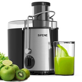 SiFENE 800W Motor Juicer Machine, Quick Extractor with 3" Wide Feed Chute for Whole Veggies & Fruits, Easy to Clean, BPA Free - Premium Juicer for Efficient Juicing, electric safety lock & blenders sunkist  juicer blender machine barbell - Color: Silver