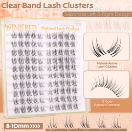 Winifred Natural Lash Clusters Short Eyelash Clusters Wispy Cluster Eyelash Extensions with Clear Band C Curly Anime Lashes Clusters Left Right Individual Lashes like Lash with Mascara