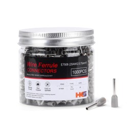 HKS 1000PCS Wire Ferrule Connectors - AWG 20-0.75mm² Copper Barrel Pin Cord Ends Insulated Ferrules Terminals - E7508 Grey