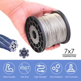 Turnbuckle Kit & Wire Rope Crimping Tool, 100ft Vinyl Coated Aircraft Cable (1/16 Inch Overmolded to 5/64 Inch) - Guy Wire Tensioner for Garden String Light, Picture, Clothes Hanging