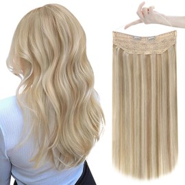 Easyouth Wire Hair Extensions Human Hair Wire Extensions Human Hair Secret Fish Line Hair Extensions Honey Blonde mixed Bleach Blonde Layered Hair Extensions Hair Wire Extensions 14 inch 70g