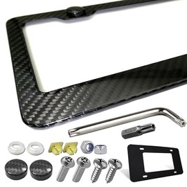ZXFOOG Carbon Fiber License Plate Frame, Wide Edge Stainless Car Tag Holder | 100% Handcrafted Real Carbon Fiber Cloth Wrapped, Black Heavy-duty Metal