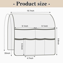 HADEEONG Couch Armrest Organizer Remote Control Holder Bedside Caddy with 6 Pockets, Non-Slip Armchair Caddy Sofa Armrest Organizer for Tv Remote Control, Magazine, Cell Phone, Beige