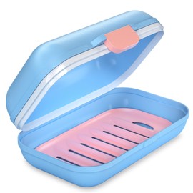 CRKIOB Travel Soap Container with Lid, Leakproof Silicone Sealing Bar Soap Travel Case for Traveling, Bathroom, Dorm, Camping, Gym 4.57” x 3.09” x 1.83” (Blue)