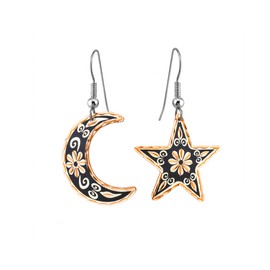 FRONT LINE JEWELRY Women's Mismatched Moon and Star Earrings: Sun and Moon Dangle Earrings, Sun and Moon Earrings, Moon Star Earrings, Star and Moon Drop Earrings