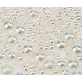 2000PCS AB Color Imitation Half Round Pearls Bead Loose Beads Gems, Mixed Sizes 2/3/4/5/6/8/10mm Flatback Pearls for Crafts Jewelry Nail Art Decoration Shoes Clothes Scrapbook(Cream White AB)