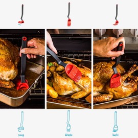 Dreamfarm Brizzle | Flexible Silicone Sit-Up Basting, Drizzle, Scooping Brush | In-Built Slow-Release Resevoir for Sauces Dressings Marinade | Mess-Free Bench Stove Tops | Red