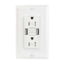 BAOMAIN Self-Test GFCI Combination with USB in-Wall, Tamper Resistant(TR) 15A 4.8A 5VDC LED Indicator Outlet with USB Charger,White Wall Plate Included BCG-001U (USB Type A/A, 1)