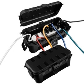 [2 Pack] Outdoor Electrical Box Waterproof, Flemoon Medium Weatherproof Electrical Box (11.5x5.2x4 inch) w/ 6 Cable Entry Ports, Extension Cord Cover for Power Strip, Timer, Plug, Holiday Light, Black