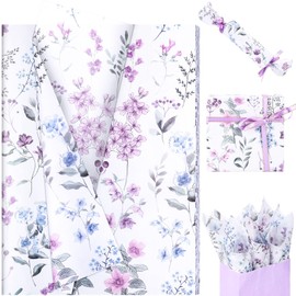 20 Sheets Purple Wildflower Tissue Paper, 20x14in Purple Floral Berries Wrapping Tissue for Spring Birthday Wedding Gift Supplies