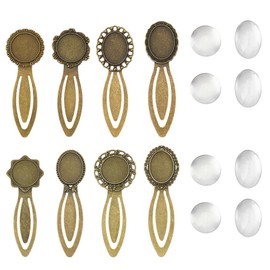 SUNNYCLUE 1 Box 8 Sets Bronze Bookmarks Cabochon Tray Bookmark Alloy Metal Include Books Read Blank Photo Transparent Marks Kit Bezels for Jewelry Making Charms Book Reading DIY Supplies Women Adults