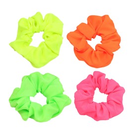 Neon Scrunchies for Hair 80s 90s, 4Pcs Silk Satin Scrunchy Hair Elastics Ties Scrunchies Hair Elastics Bands Ponytail Holder Neon Hair Accessories for Women Girls 80s 90s Party Outfit