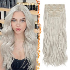 BARSDAR Gray Clip in Hair Extensions - 20 Inch Soft Wavy Clip in Hair Extensions for Women - 5PCs Voluminous Soft Layered Extension Lace Weft Easy Wear Synthetic Silver Grey Hairpieces