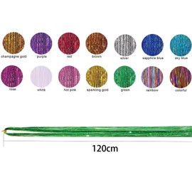 HarParBar Green Hair Tinsel Extensions 1200 Strands Holographic Sparkle Glitter Highlights Hairpieces Shiny Straight Hair Extensions for Women Girls Party Cosplay