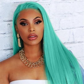 ORIGEN Green Lace Front Wigs with Baby Hair for Black Women Human Hair Pre Plucked Straight Colored 13x6 Lace Frontal Glueless Wig 24 Inch 180% Density