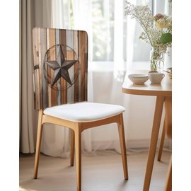 Jeomia Chair Back Covers Set of 4, Western Star Farm Vintage Wood Board Removable Burlap Linen Chair Slipcovers Sets Kitchen Chair Covers for Dining Chairs 20 x 19 Inches Country Stars