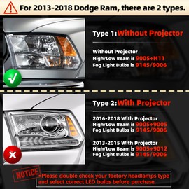 SPBRTBUB Compatible with 2013-2021 Dodge RAM 1500 2500 3500 Without Projector (2019 2020 2021) led Light Bulbs, 9005/HB3/H10 high Beam + H11/H8/H9 Low Beam Lighting Combo kit, Pack of 4