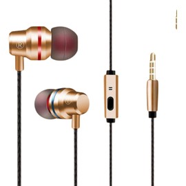 Wired Earbuds in-Ear Headphones, Stereo Handfree Noise Cancelling Earphones Headset,Earphones with Microphone,WIRED EARPHONES 3.5 mm Jack Mic Wired HEADPHONES Heavy Bass Sound (Gold)