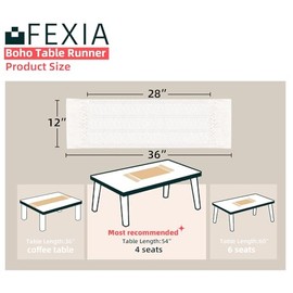 FEXIA FEXIA Boho Macrame Table Runner 36 Inches Long Cream Table Runner for Farmhouse Home Decor Table Runner with Tassels for Bohemian Dining Bedroom Decor Rustic Bridal Shower (12x36 Inches), CTR-0090