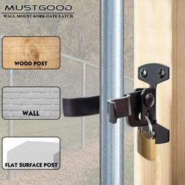 Flat Back Chain Link Gate Latch, 1-3/8" Fork, Black, with Screws and Bolts (Black)