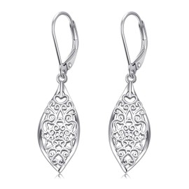 ZPMMPZ Filigree Teardrop Earrings for Women 925 Sterling Silver Teardrop Dangle Earrings Filigree Leverback Earrings Bohemia Jewelry Gift for Women Friends