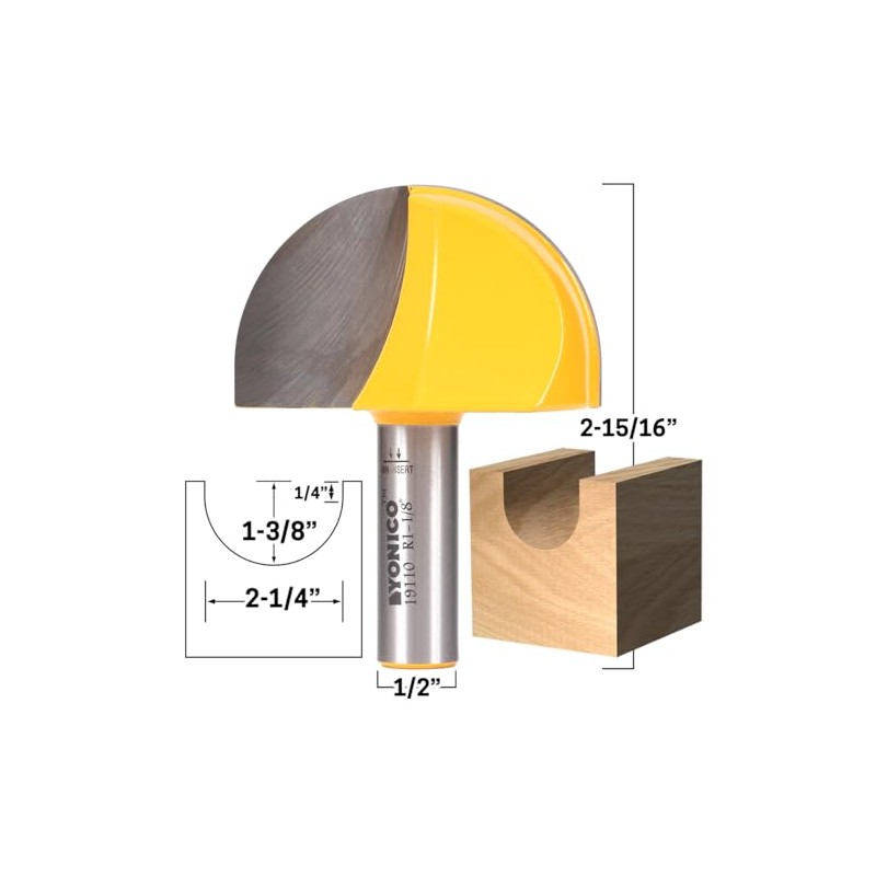 Yonico Round Nose Core Box Router Bit 2-1/4-Inch Diameter 1/2-Inch