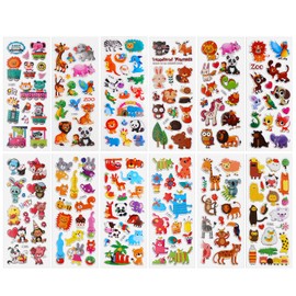 HJZHII 12 Sheets of Stickers Children, Pack of 200 Stickers Children 3D Heart Stickers for Heart Face Letters Letters Fruit Animal Stickers DIY for Boys Girls Crafts Scrapbooking (D)