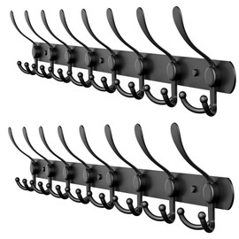 SAYONEYES Black Coat Rack Wall Mounted - 24 Inch Heavy Duty Stainless Steel Matte Finish Wall Hook Rack - 8 Tri Coat Hooks for Hanging Towels, Bags, Hat - Bathroom Entryway - 2 Pack