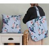 Soimoi Blue Heavy Canvas Fabric Peach Floral & American Robin