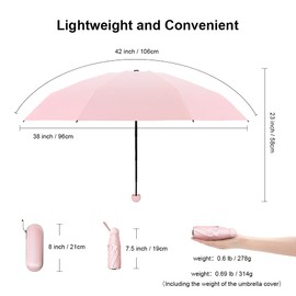 TIME LOVER Compact Travel Sun & Rain Umbrella Windproof Portable Mini Folding Umbrella for Girls Women (Pink)