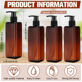 Didaey 8 Pcs Empty Shampoo Bottles with Pump 16 Oz Plastic Soap Dispenser Refillable Body Wash Bottles for Bathroom, Kitchen Sink, Hotel, Salon(Brown)