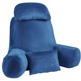 NOONTIDE Reading Pillow for Sitting up in Bed and Couch,32" X-Large Back Pillow for Adult & Teens with Soft Adjustable Neck Roll Backrest Pillow,Washable Cover,Watching TV/Gaming/Relaxing(Blue)