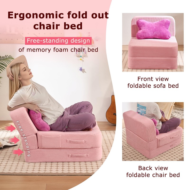 HILERO Folding Convertible Sofa Bed, Sleeper Chair for Guest, Single,