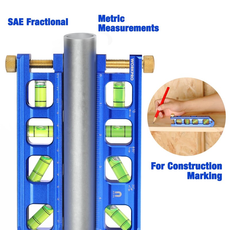 WORKPRO Magnetic Torpedo Level, Conduit Bending Level, Bubble Vials for