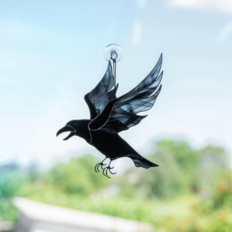 Vkyipg Raven Acrylic Window Wall Decor Stained Hanging Pendant for