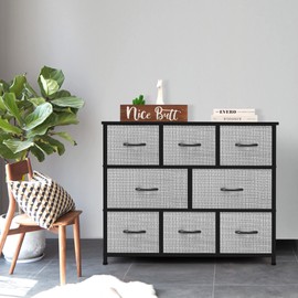 AZL1 Life Concept Extra Wide Organizer 8-Drawer Closet Shelves, Dressers Storage Chest for Bedroom, Living Room, Hallway & Nursery with Easy Pull Fabric Bins Wood Top, Black and White
