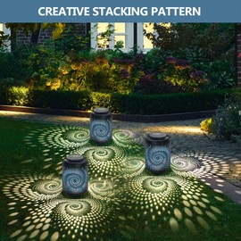 Solar Lanterns Waterproof Outdoor Hanging - 7.8" x 4.7" Solar Powered LED Light with Spiral Shadow, Outside Floor Lamps for Garden, Patio, Backyard, Porch Decorations, Cool Gifts for Women, mom